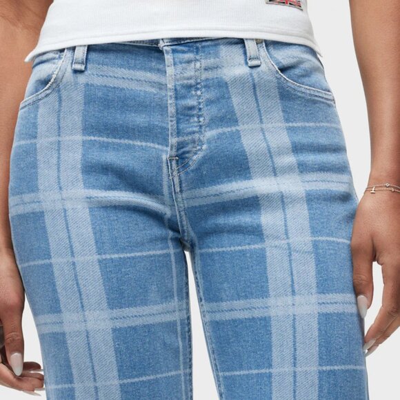 NEW HUDSON women Rosie High Rise Wide Leg Ankle Jeans in Plaid Indigo 825 7t3 - Picture 6 of 11